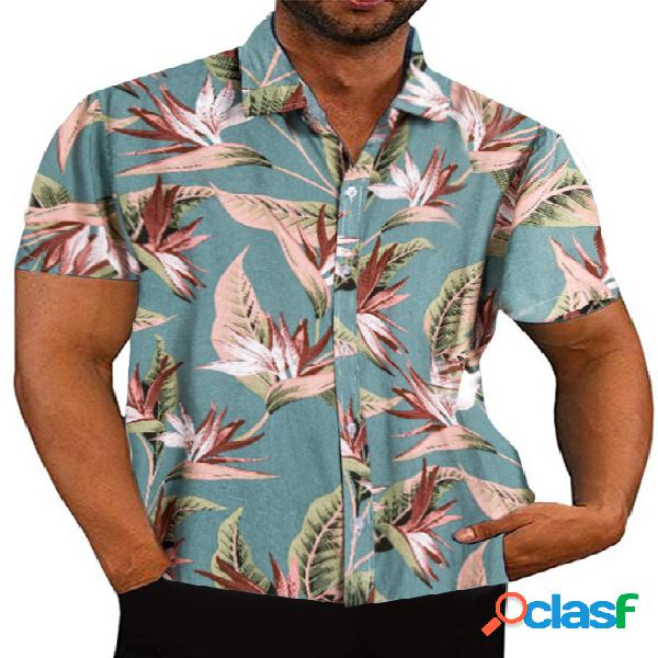 Masculino Summer Tropical Impresso Casual Manga Curta Camisa