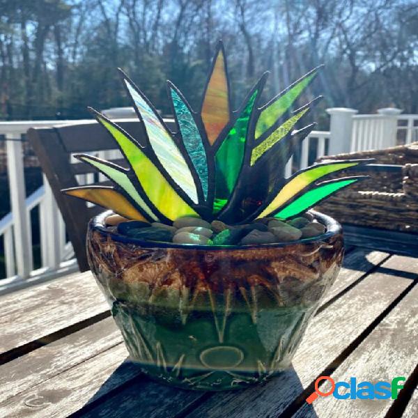 Suncatcher acrílico manchado de agave aloe em vaso Planta