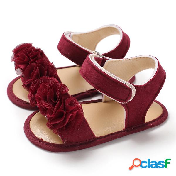 Toddler Girls Lace Flower Decor Comfy Hook Loop Casual