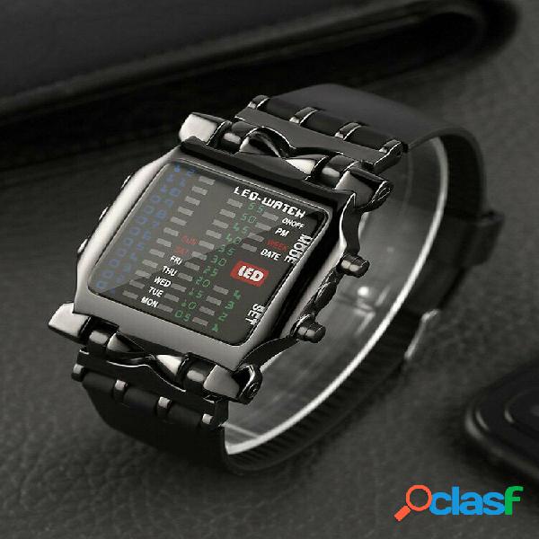 Binary Men Ver Square LED Time Date Week Display Colorful