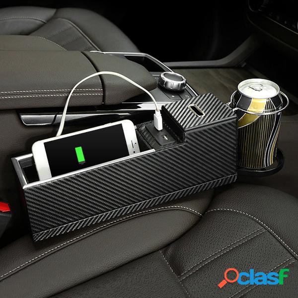 Carregador USB Car Seat Fenda Caixa De Armazenamento Assento