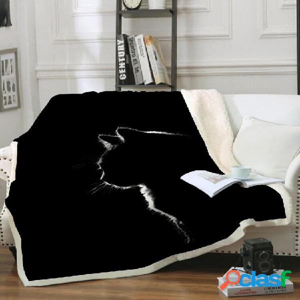 Cat Padrão Manta Preta Coral Fleece Pausa para o Almoço