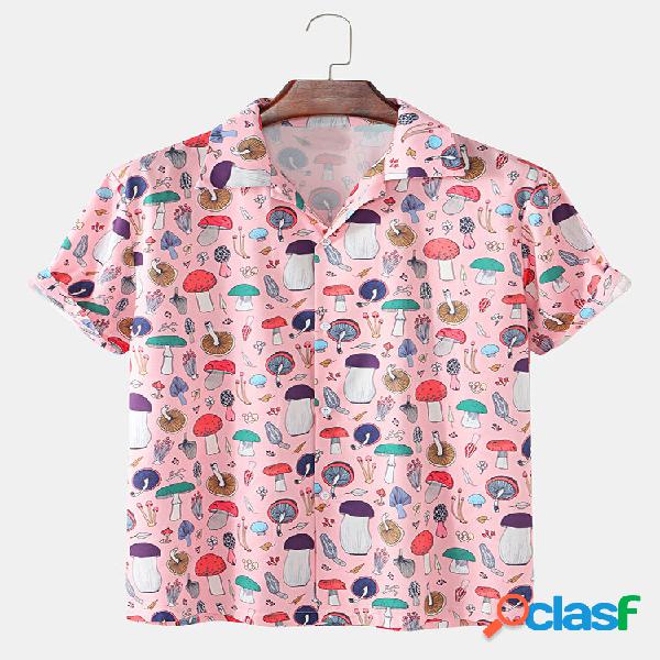 Mens Cartoon Mushroom Print Community Spirit Manga curta