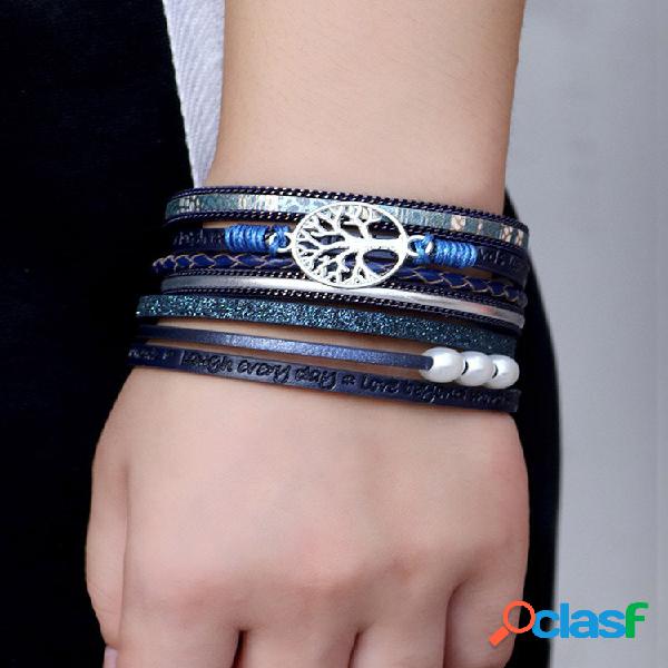 Pulseira Vintage Tree Life Pulseira de couro multicamadas