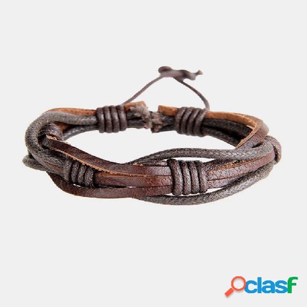Pulseiras punk Cuff Ondas feitas à mão Café Couro