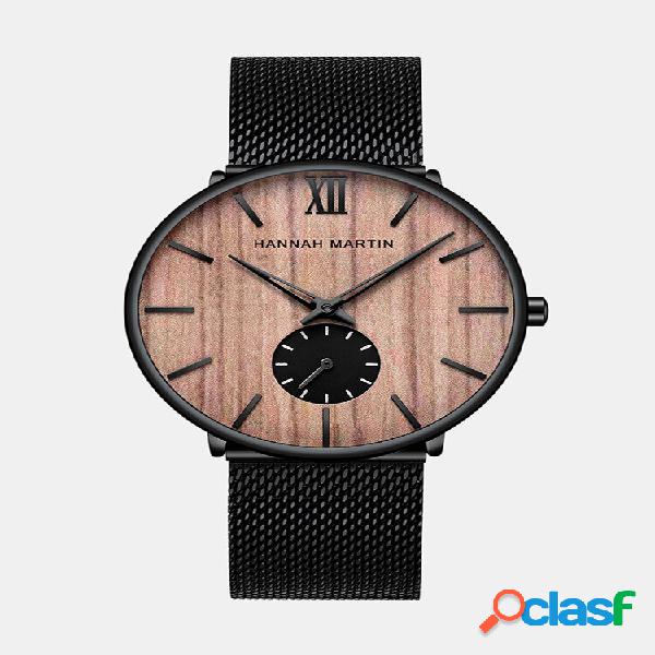 Ultra Thin Men Business Watch Ébano Madeira Grão Bambu