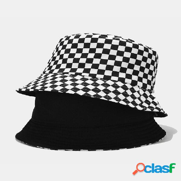 Women & Men Plaid Stripes Moda Algodão Balde Chapéu frente