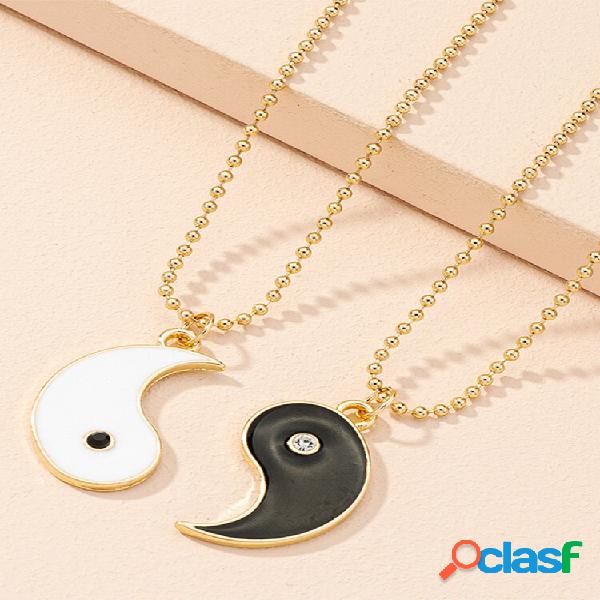 2 peças vintage moderno Yin Yang Bagua Pingente Colar de