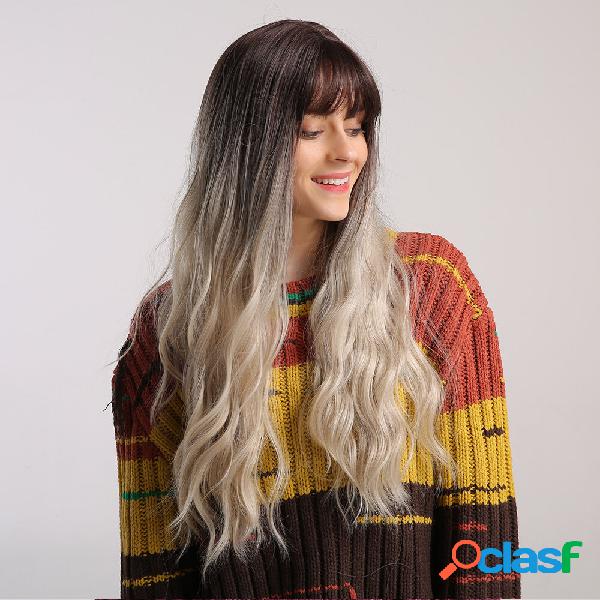24 "Neat Bangs Gradient Peruca Sintético Cabelo com Natural