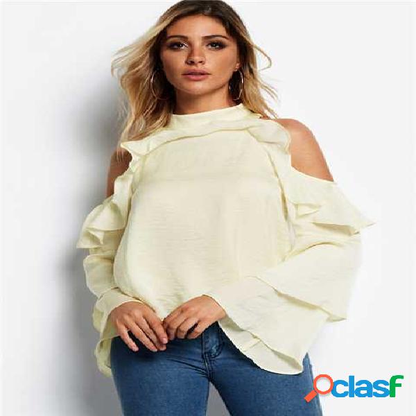 Blusa de manga comprida de ombro frio branco Design
