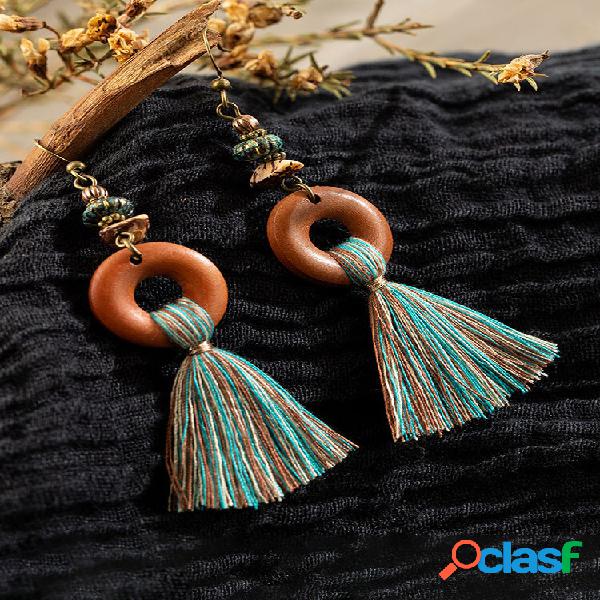 Bohemian Vintage Ring Tassel Color Corda Brincos Turquesa