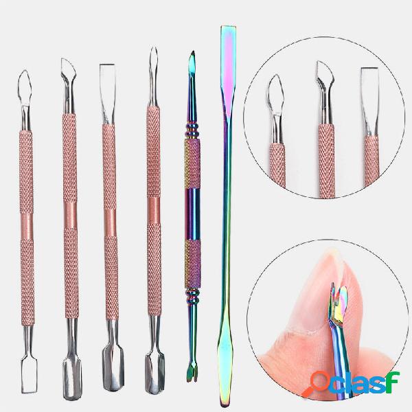Cabeça dupla Unhas Art Tools Rose Gold Colorful Aço Push