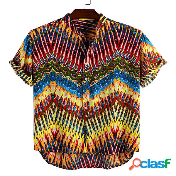 Camisa casual masculina de verão com colarinho Chevron