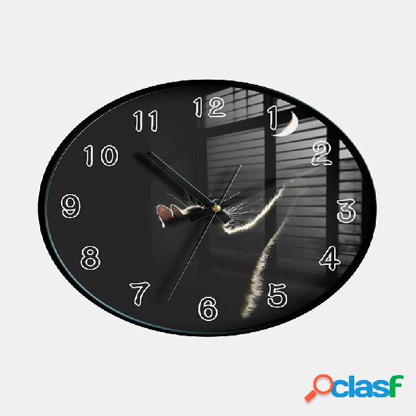 Cat Print Padrão Wall Relógio Decorativo Interior Quartz
