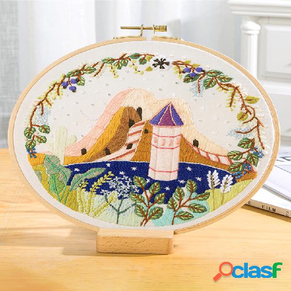 Faça você mesmo kit de bordado de flores em paisagem com