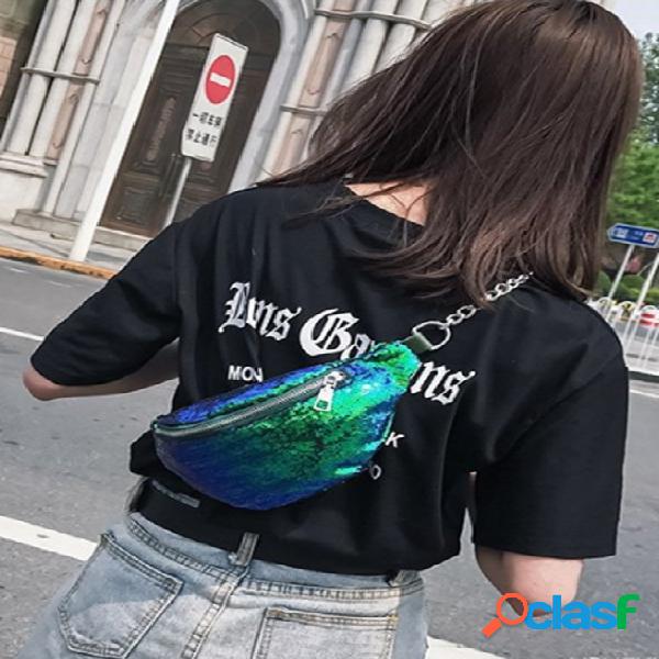 Lantejoulas Sports Crossbody sacos com alça de corrente