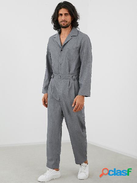 Macacão masculino moda casual com botão frontal manga