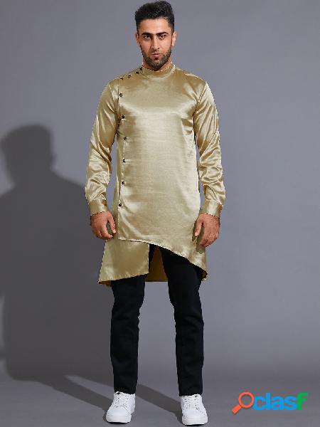 Moda casual masculina outono colarinho liso botão frontal