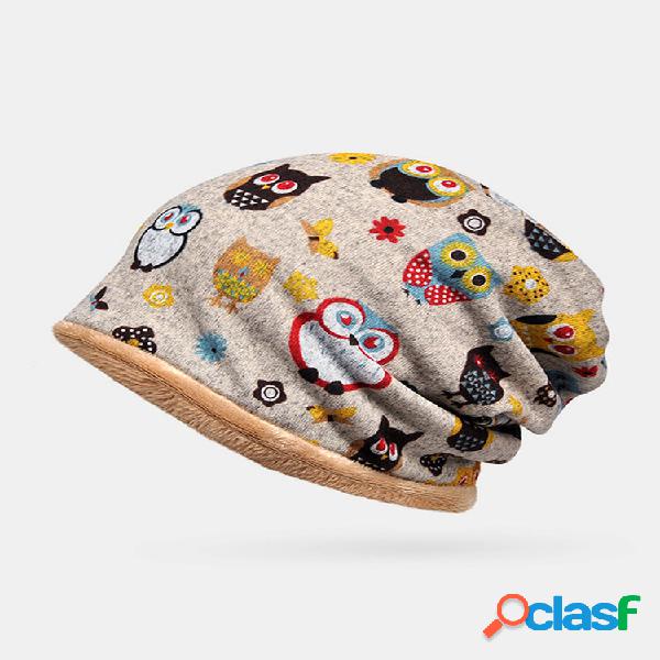 Mulheres Plus Velvet Keep Warm Cartoon Animals Padrão Gorro