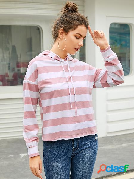 YOINS Capuz branco com capuz Design listrado de mangas