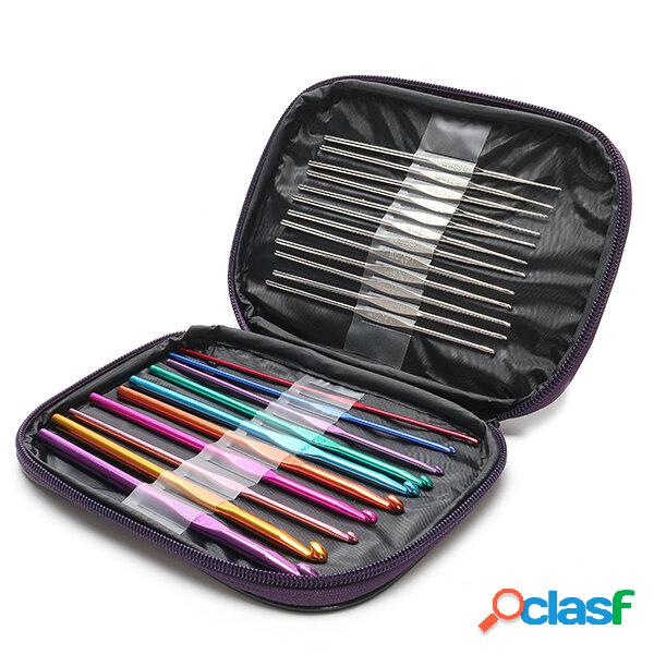 22pcs Colorful Alumínio Crochet Ganchos Agulhas Conjunto