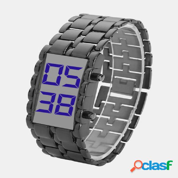 Ajustável Full Steel Men Watch LED Bracelete digital