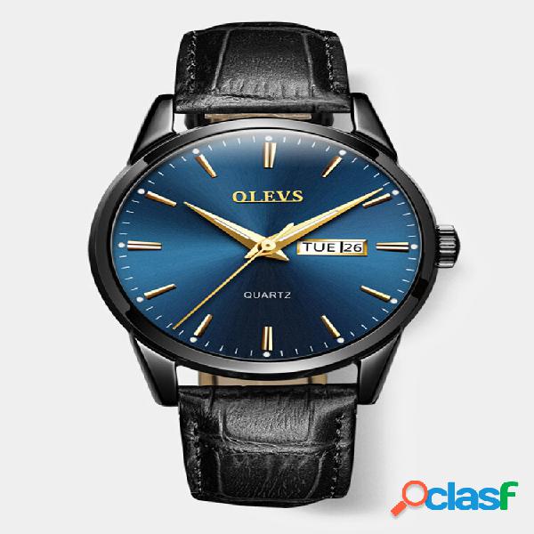 Fashion Luminous Men Ver Date Week Display Strap Couro