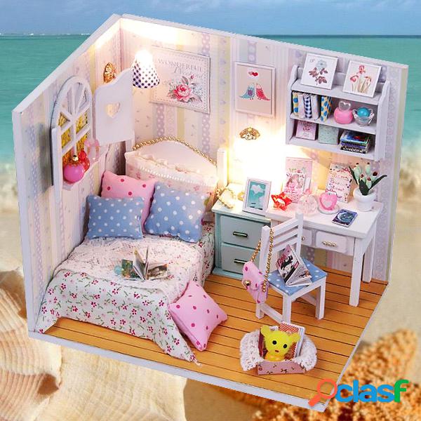 Hoomeda Sweet Time DIY Dollhouse Miniature com LED Móveis