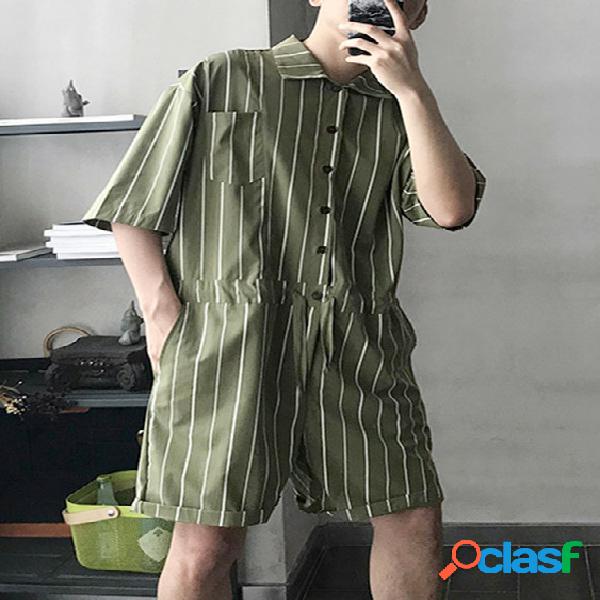 Macacões masculinos com estampa de lapela retro listrada
