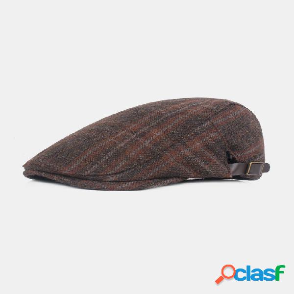 Men Felt Keep Warm Xadrez Padrão Casual Forward Chapéu