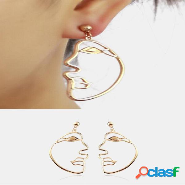 Trendy Orelha Drop Brincos Hollow Half Face Alloy Silver