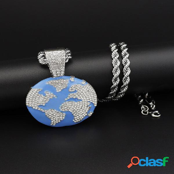 Vintage Trendy World Map formato redondo Pingente Colares de