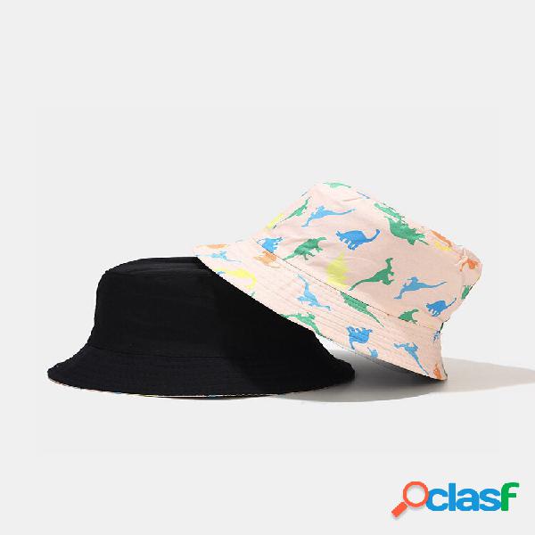 Women & Men Cute Dinosaur Print Algodão balde frente e