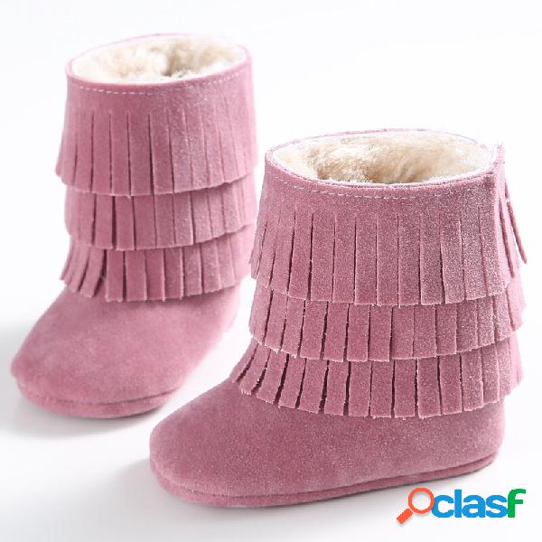 Botas para neve com forro de pelúcia e calçados infantis