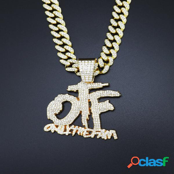 Colar de strass de liga de corrente cubana vintage hip hop