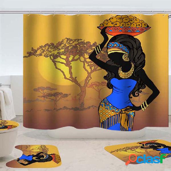 Cortina de chuveiro Exotic African Girls Banheiro Tapete de