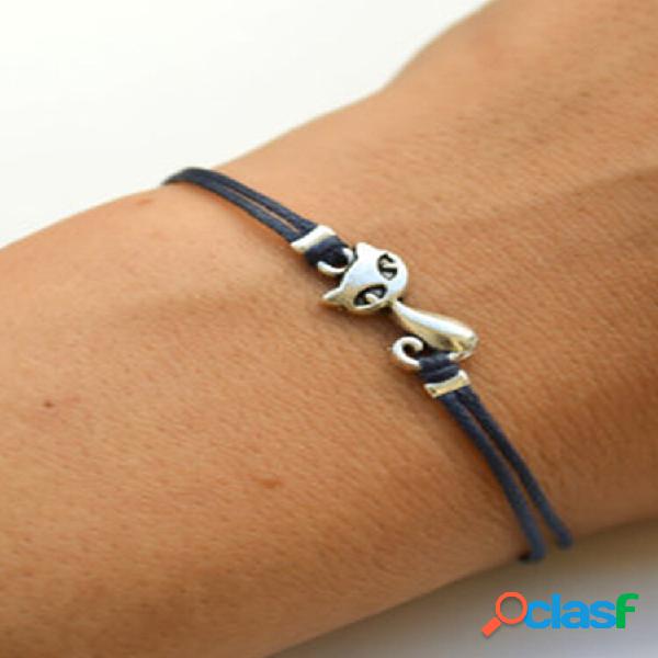 Moda geométrica animal Pingente pulseira em liga de gato de