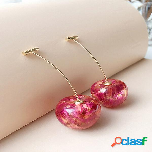 Trendy Cherry Pingente Brincos Transparent Dried Pétala