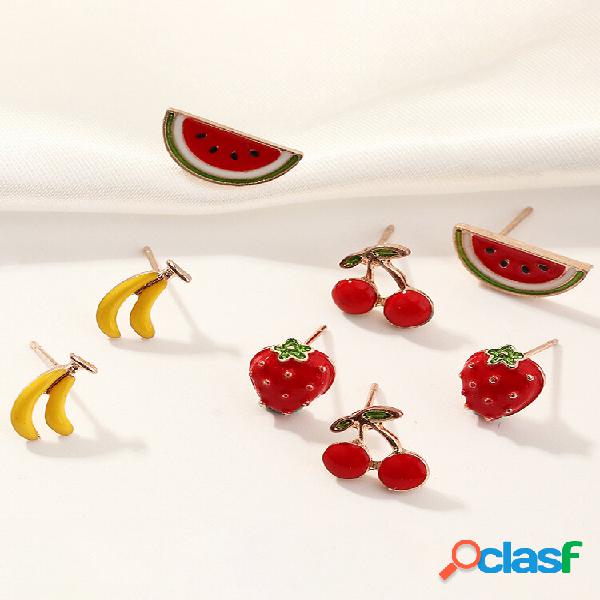 Trendy Strawberry Cherry Brincos Set Transparent Alloy Fruit