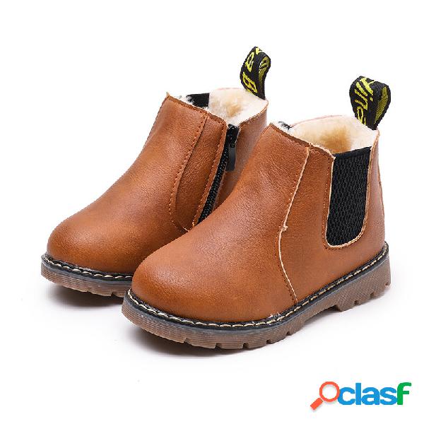 Unissex Kids Quente Comfy Redondo Toe Side Zipper Soft Sole