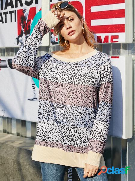 YOINS Gray Leopard One Camiseta de manga comprida de ombro