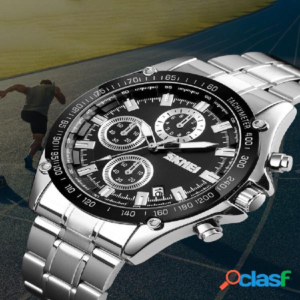 Aço inoxidável Banda Mens Watch Running Seconds