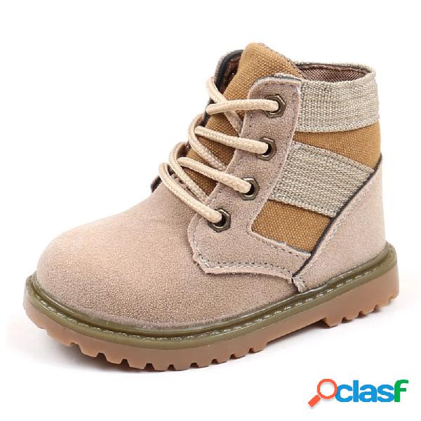 Costura Lace Up Meninos Meninas Soft Sola Botas Curtas Para