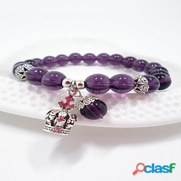 Trendy Crown Pingente Natural Amethyst Bracelets Crystal