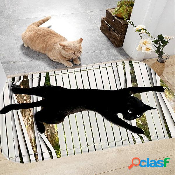 Black Cat Padrão Tapetes de Flanela de Absorção de Água