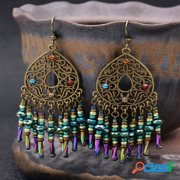 Bohemian Drop Shape Women Brincos Hollow Long Tassel Beading