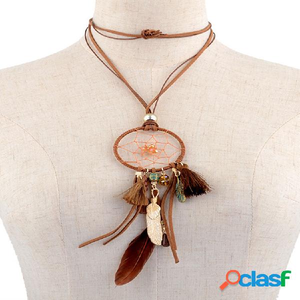 Colar de apanhador de sonhos vintage Pingente colar de metal