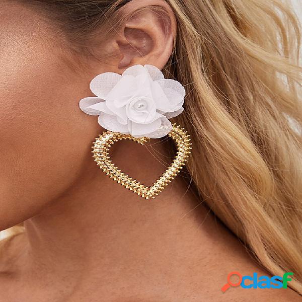 Trendy Yarn Flower Pearl Brincos Temperament Alloy Peach
