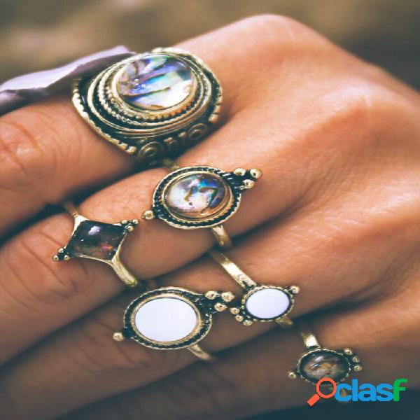 Conjunto de 6 unidades de anéis de ouro antigos joias