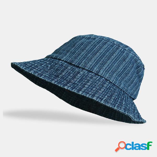 Unissex Denim Stripe Padrão Moda Balde de proteção solar